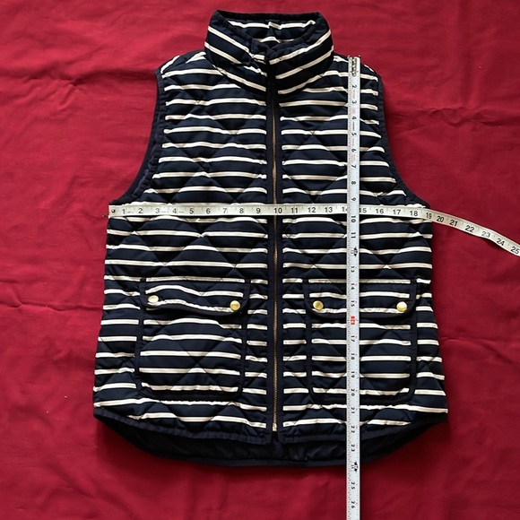 J. Crew Navy & White Striped, Mixed Blend Down Feather Puffer Vest - Picture 13 of 15
